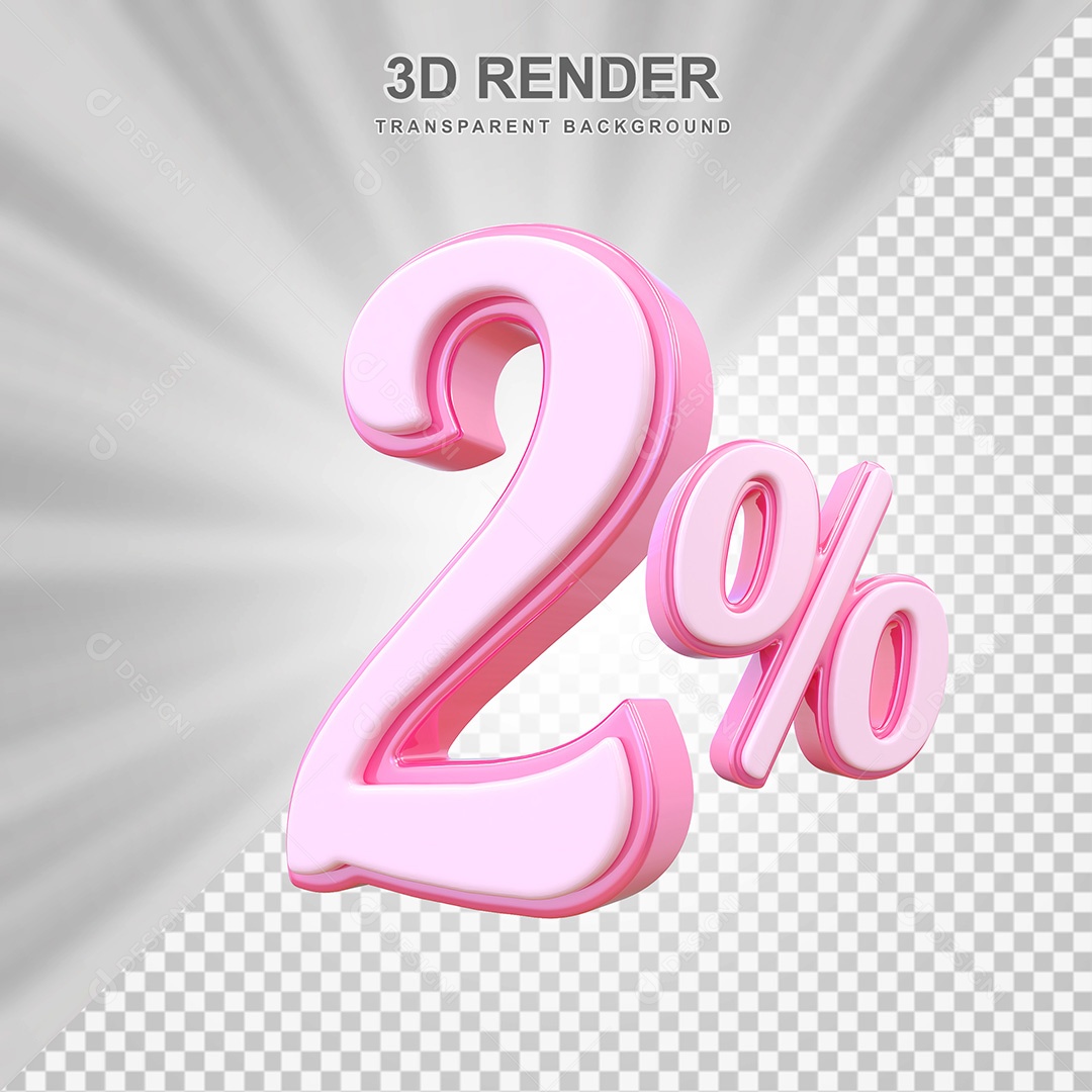 Elemento 3D Número 2% Rosa Para Composição PSD