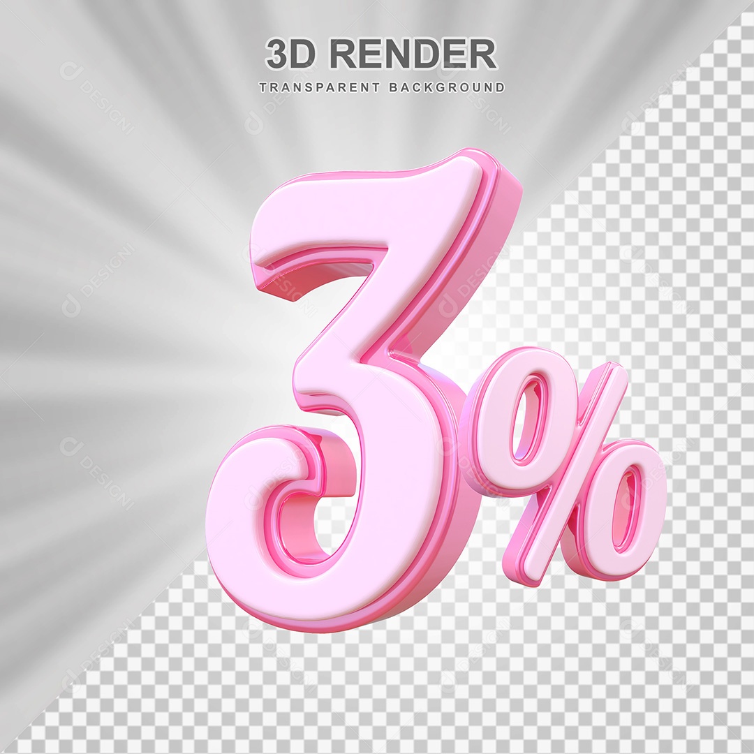 Elemento 3D Número 3% Rosa Para Composição PSD