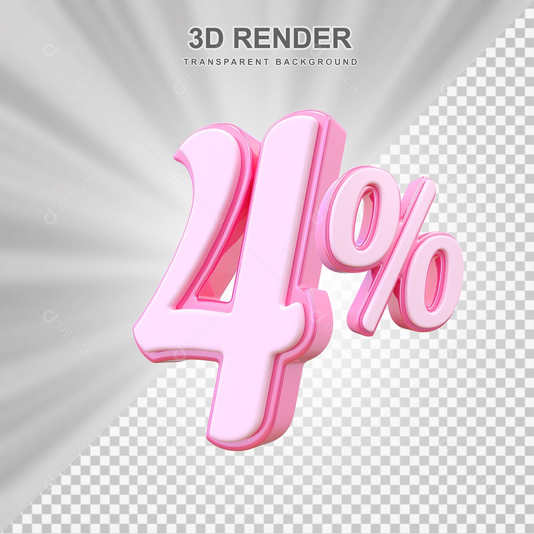 Elemento 3D Número 4% Rosa Para Composição PSD
