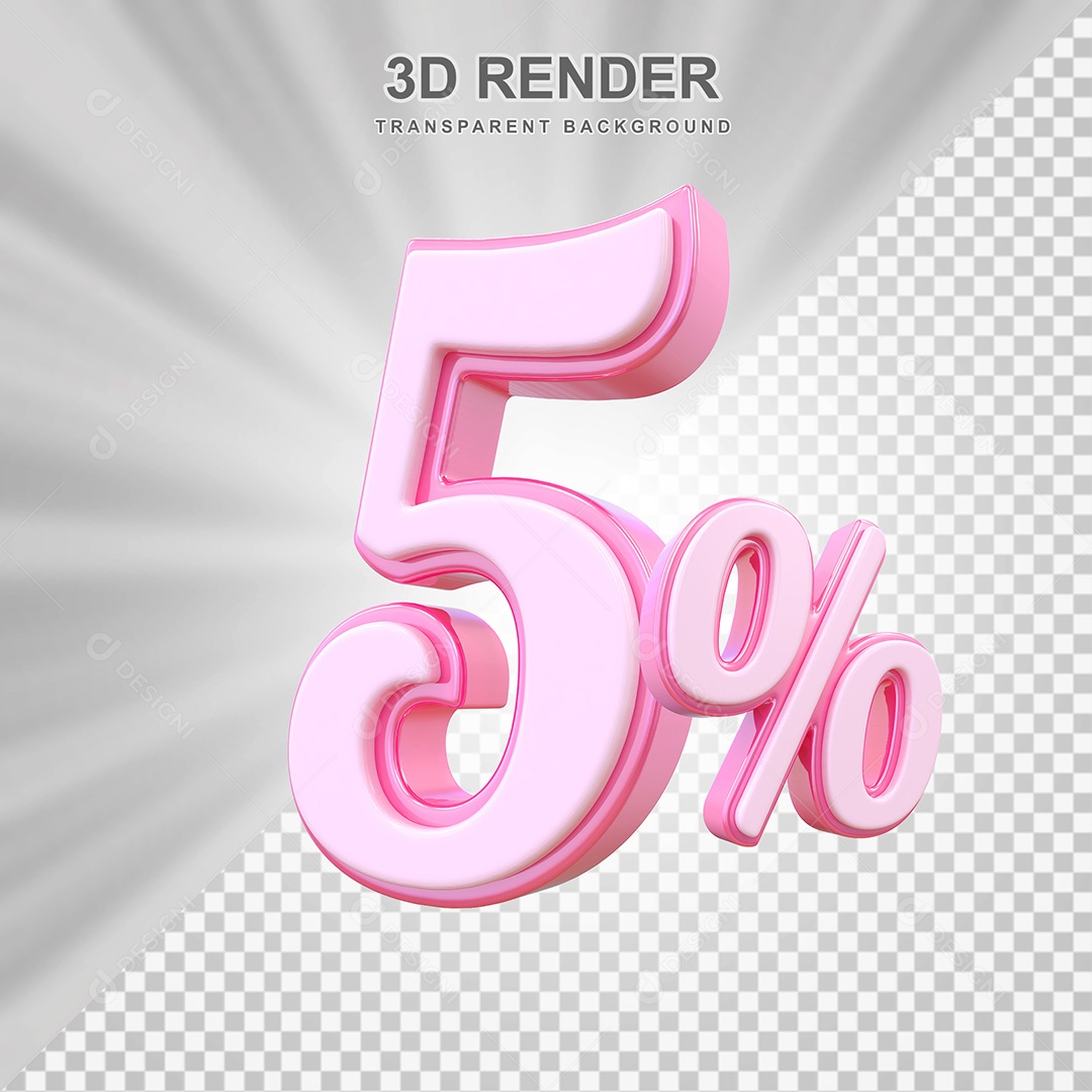 Elemento 3D Número 5% Rosa Para Composição PSD
