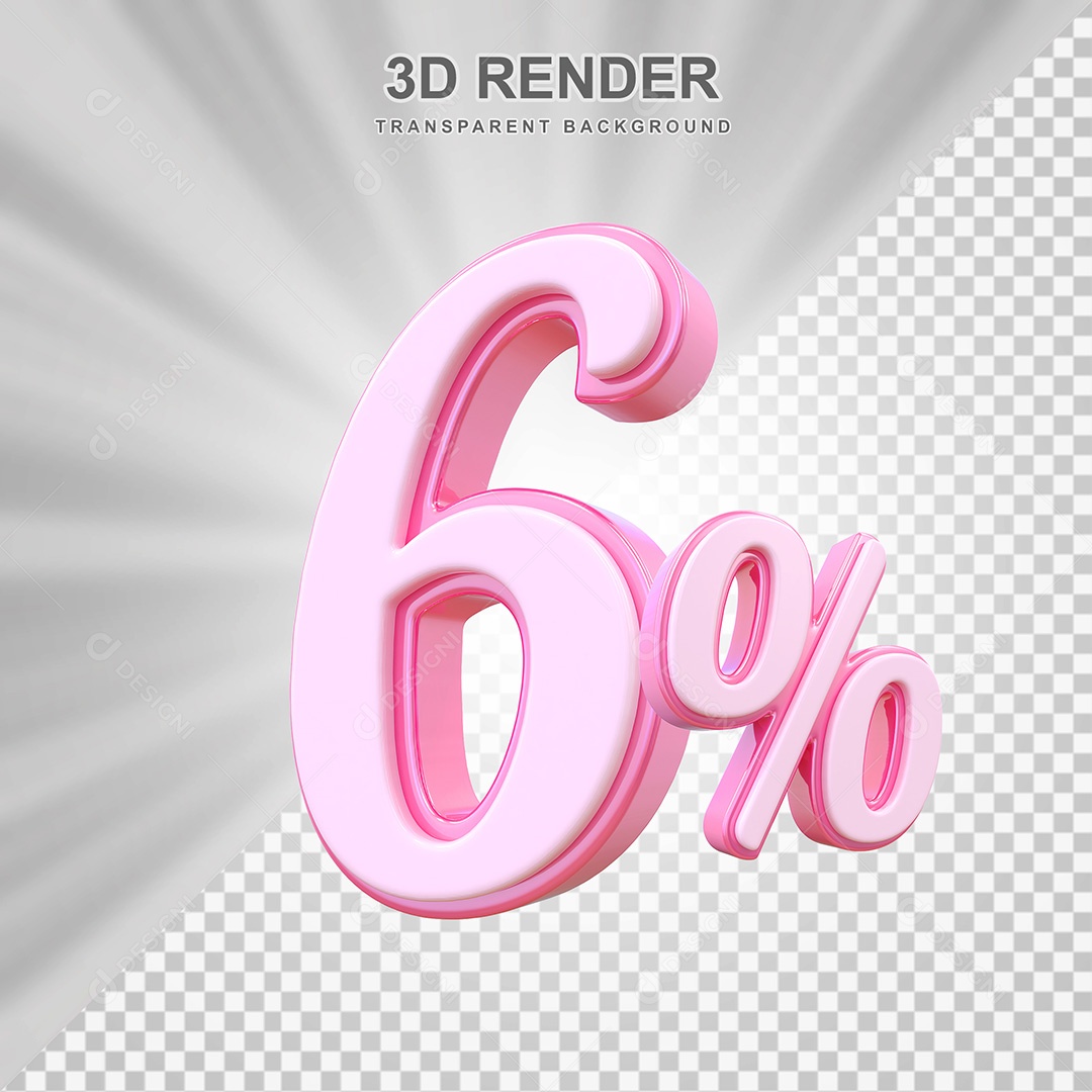 Elemento 3D Número 6% Rosa Para Composição PSD