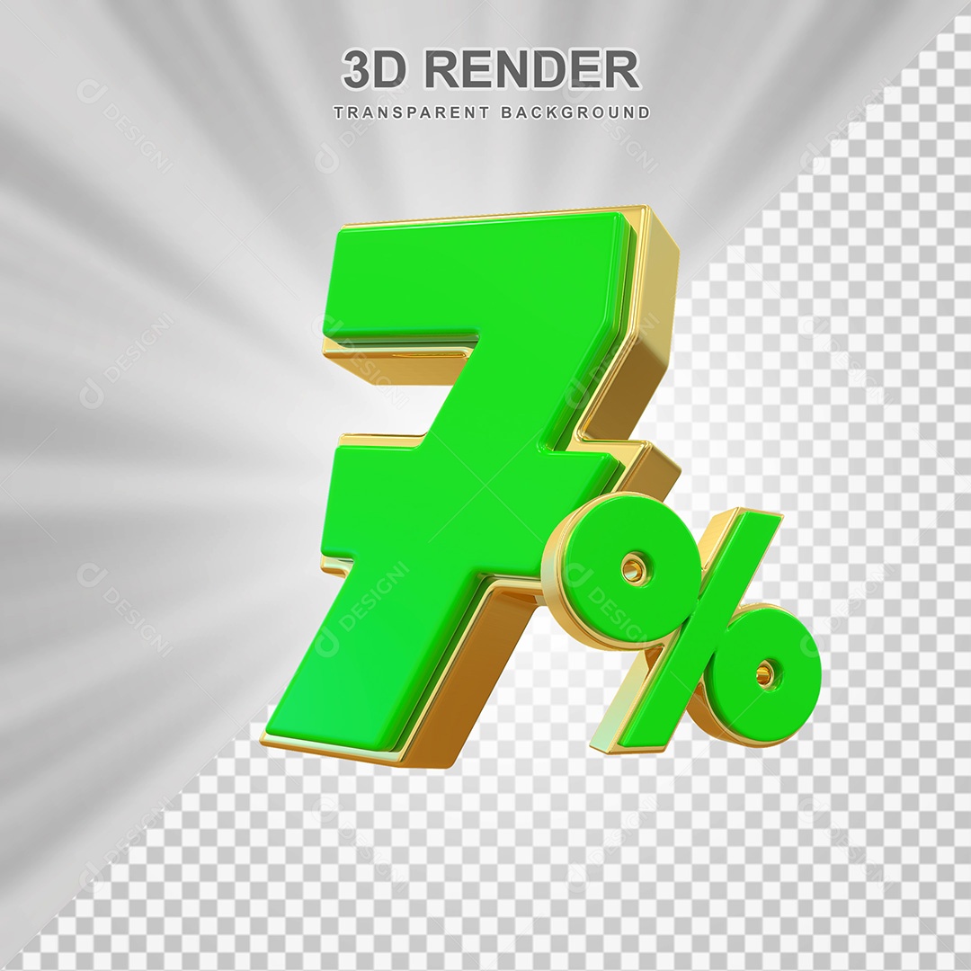 Elemento 3D Número 7% Verde com Dourado Para Composição PSD