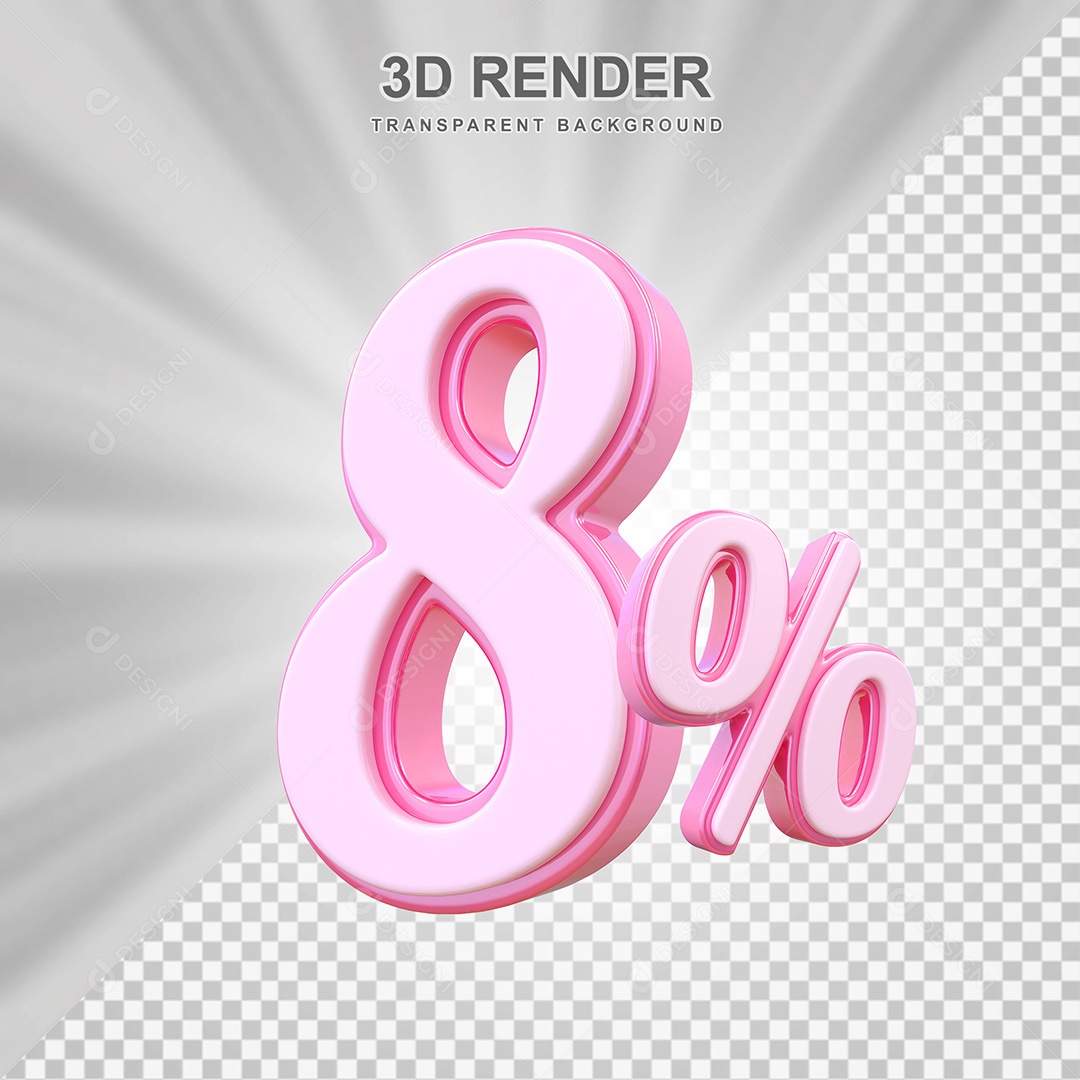 Elemento 3D Número 8% Rosa Para Composição PSD