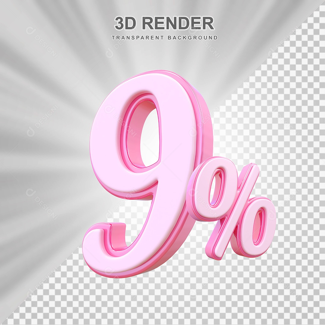 Elemento 3D Número 9% Rosa Para Composição PSD