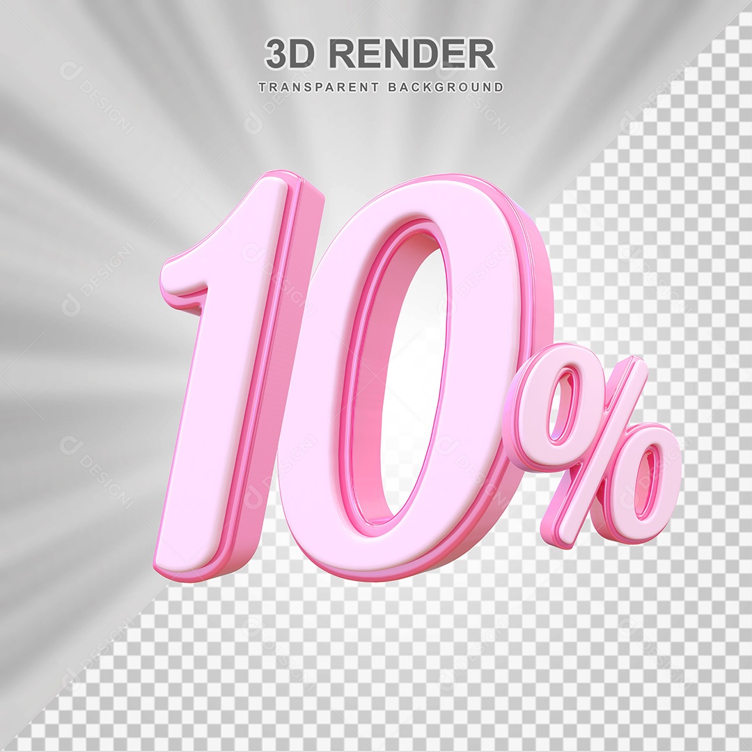 Elemento 3D Número 10% Rosa Para Composição PSD