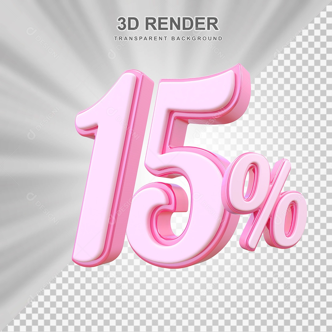 Elemento 3D Número 15% Rosa Para Composição PSD