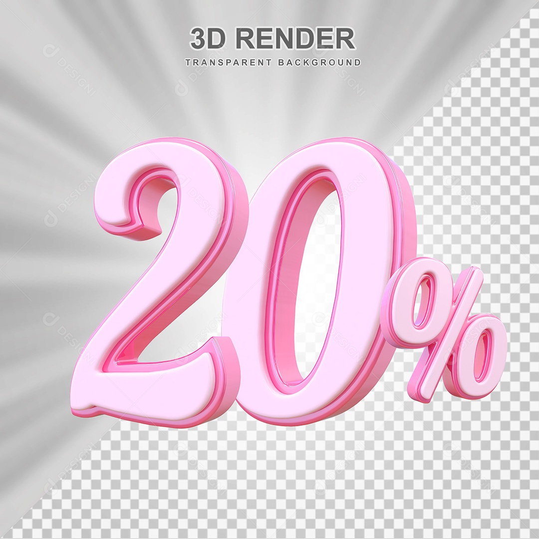 Elemento 3D Número 20% Rosa Para Composição PSD