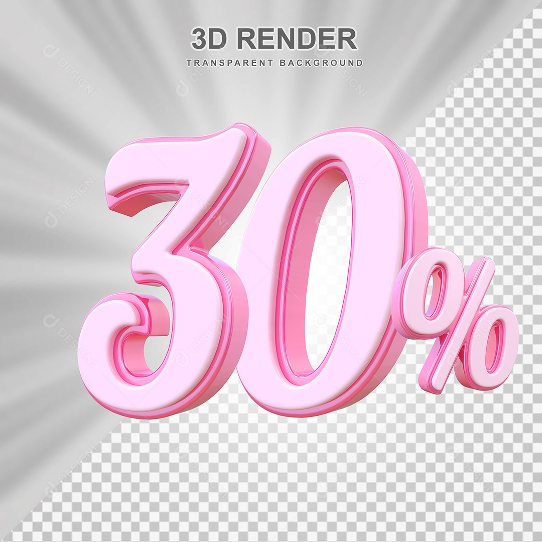 Elemento 3D Número 30% Rosa Para Composição PSD