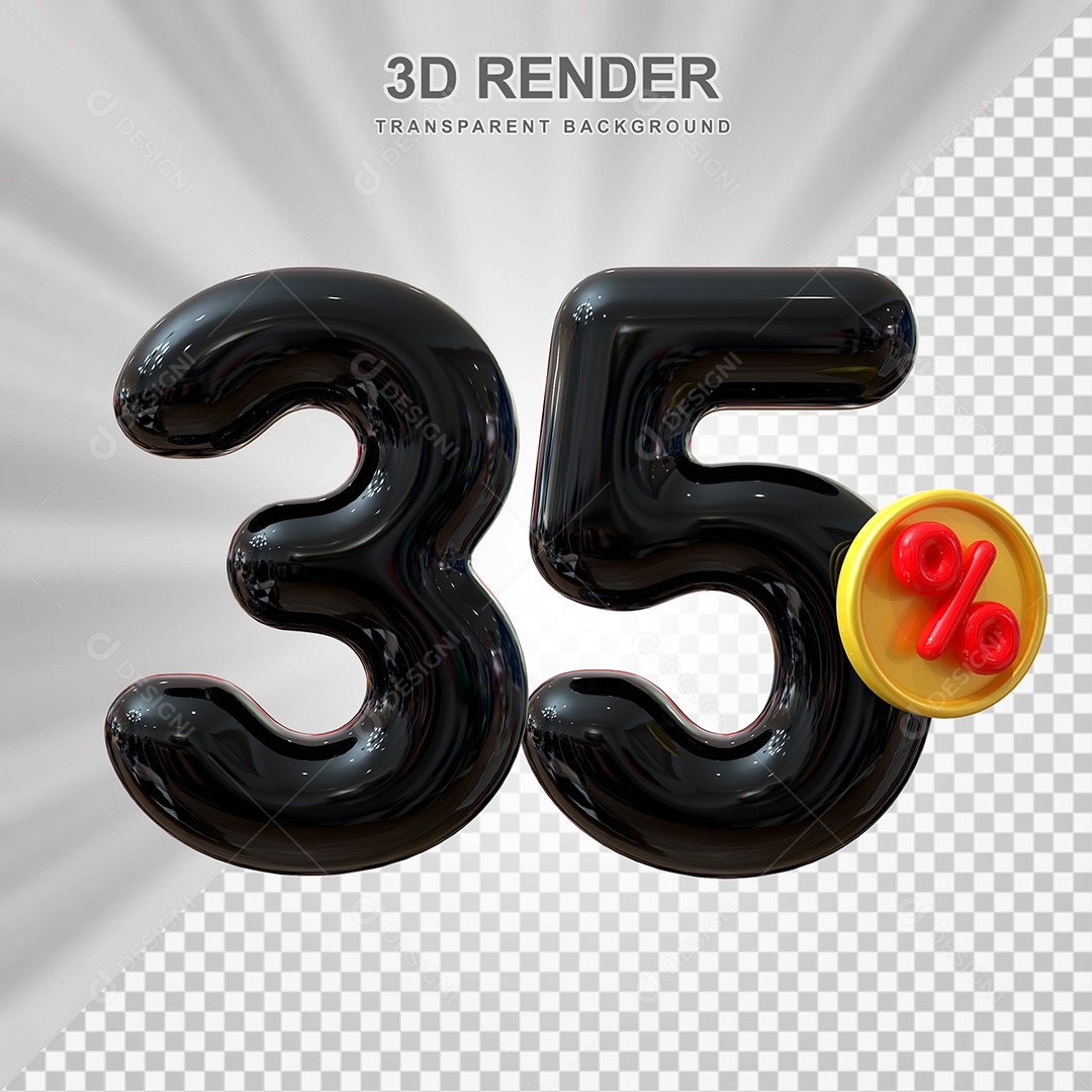 Elemento 3D Número 35% Preto Para Composição PSD