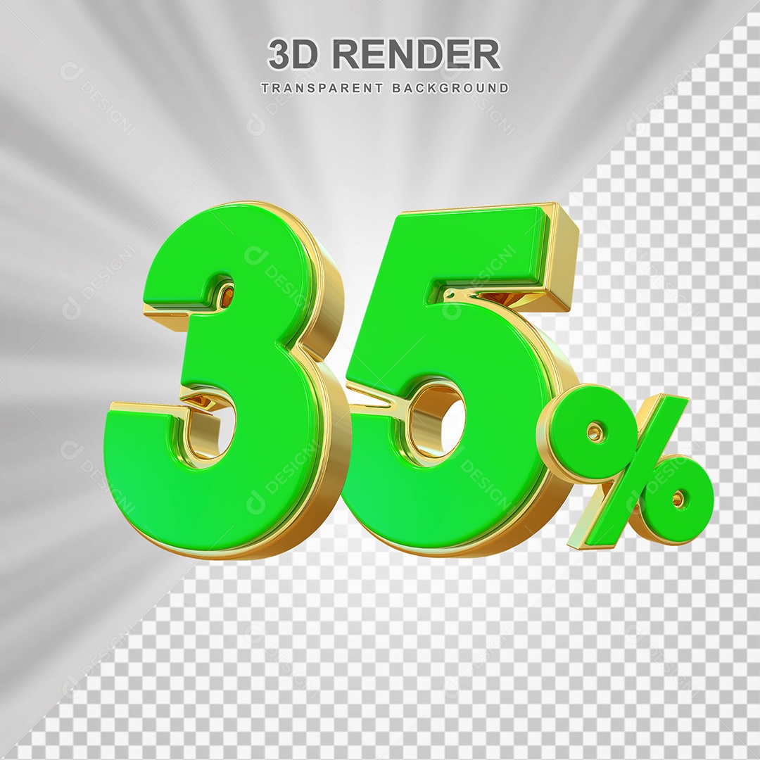 Elemento 3D Número 35% Verde com Dourado Para Composição PSD