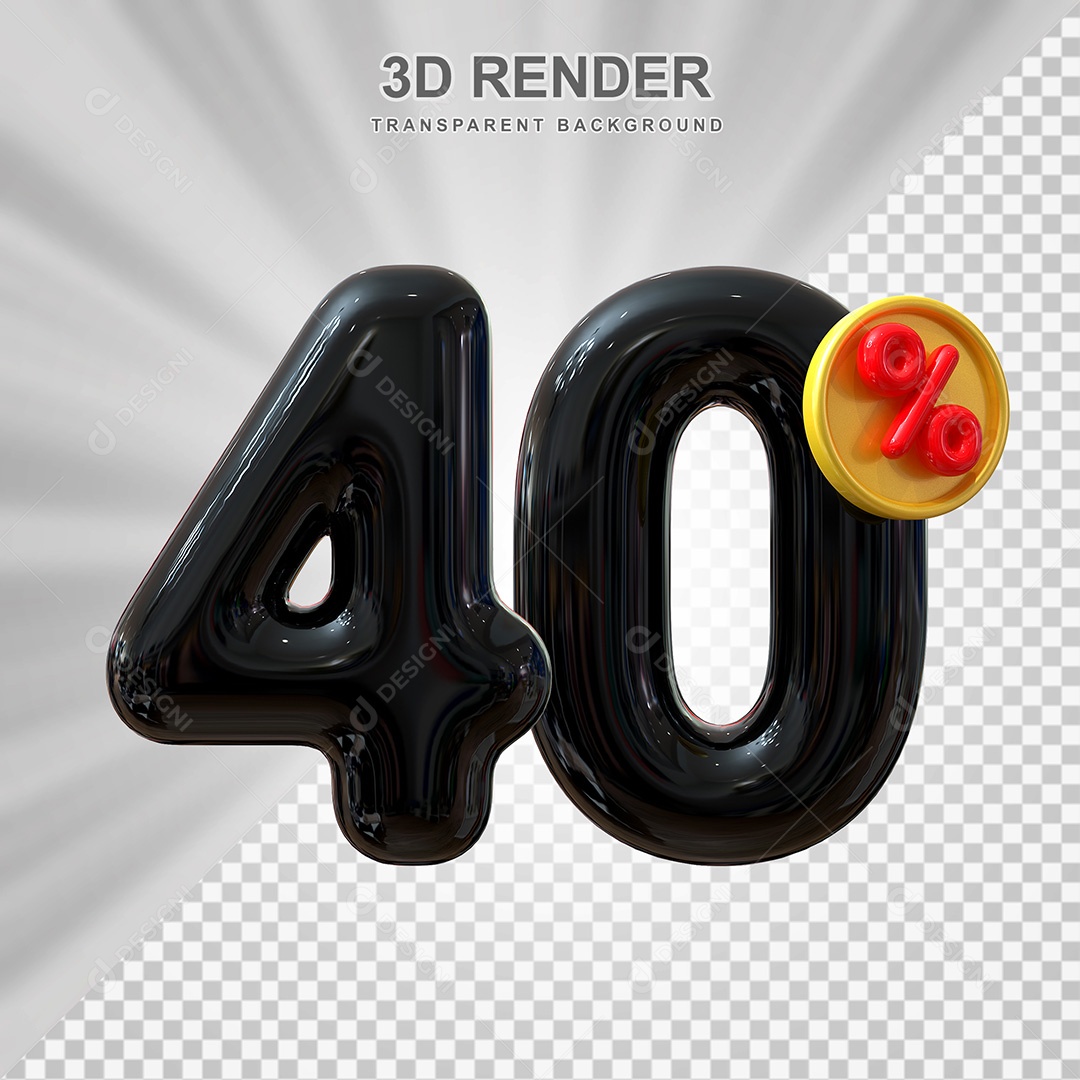 Elemento 3D Número 40% Preto Para Composição PSD