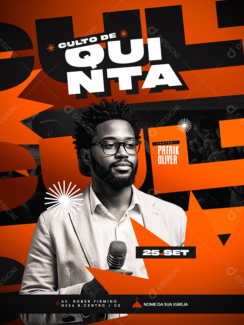 Flyer Gospel Culto de Quinta Social Media PSD Editável