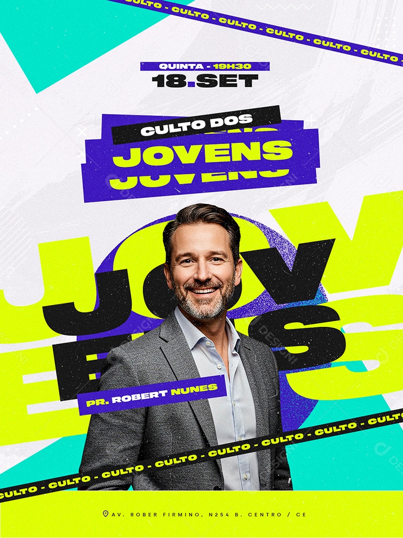 Flyer Gospel Culto de Jovens Social Media PSD Editável