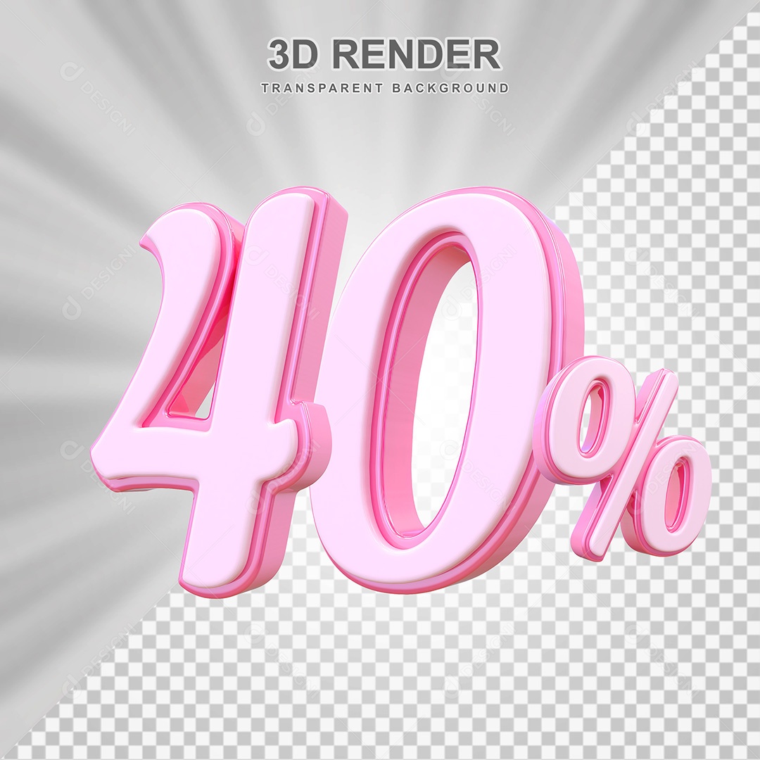 Elemento 3D Número 40% Rosa Para Composição PSD
