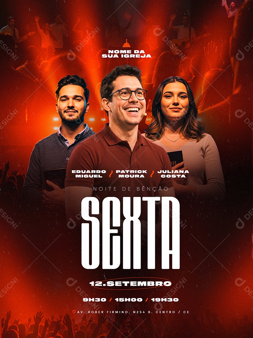 Flyer Gospel Noite da Benção Social Media PSD Editável