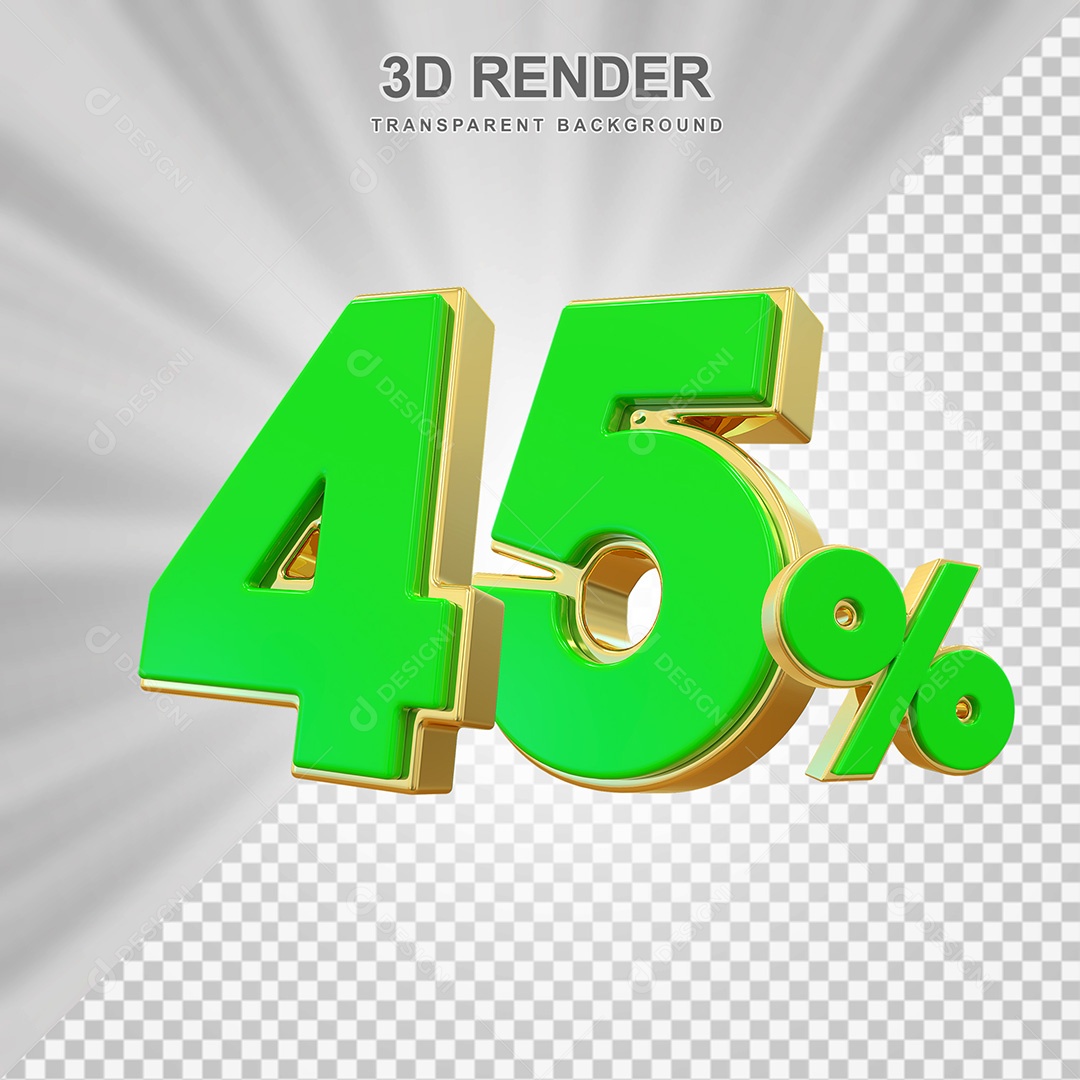 Elemento 3D Número 45% Verde com Dourado Para Composição PSD