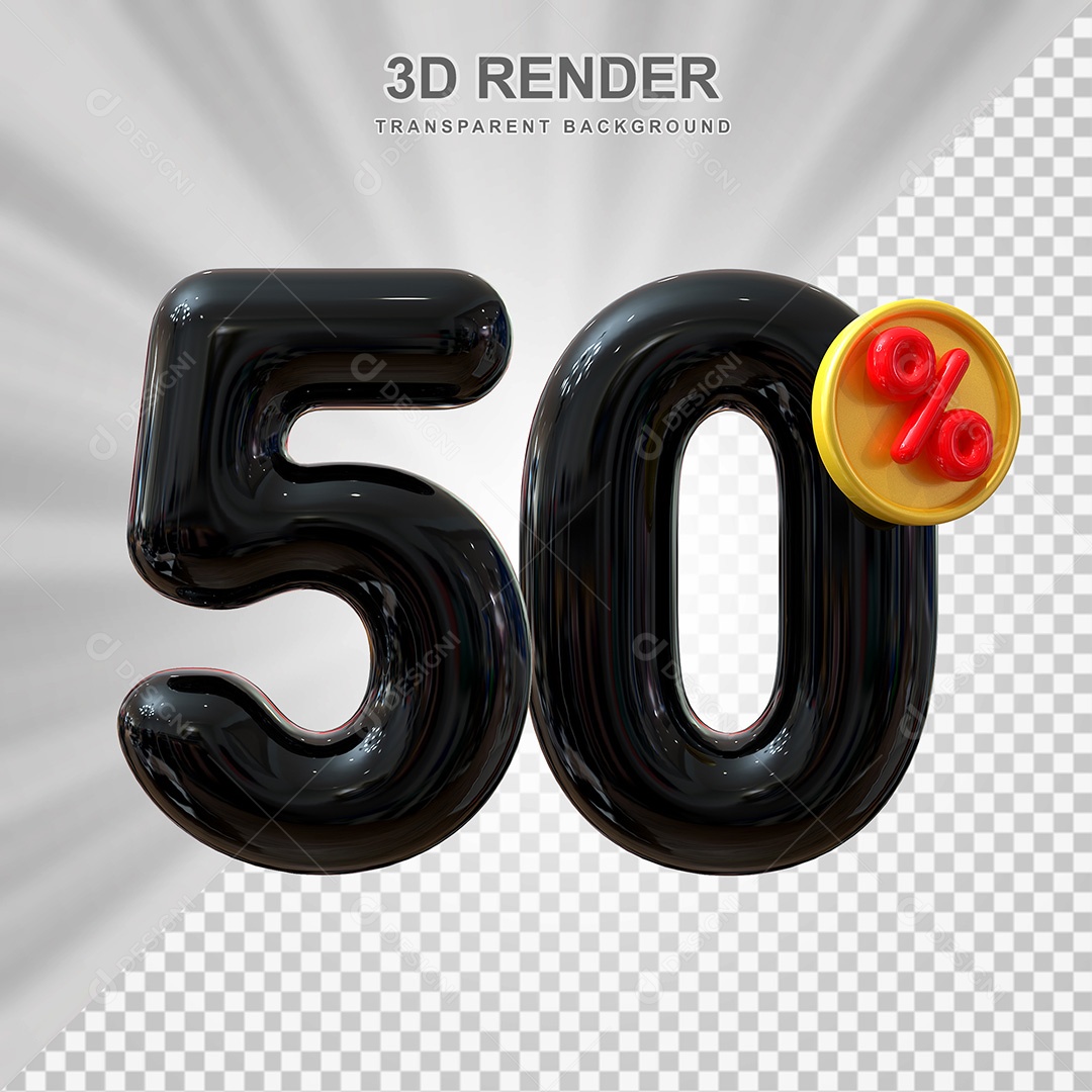 Elemento 3D Número 50% Preto Para Composição PSD
