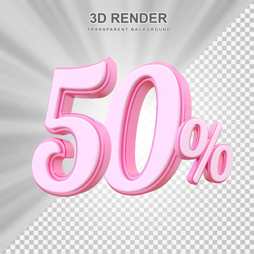 Elemento 3D Número 50% Rosa Para Composição PSD