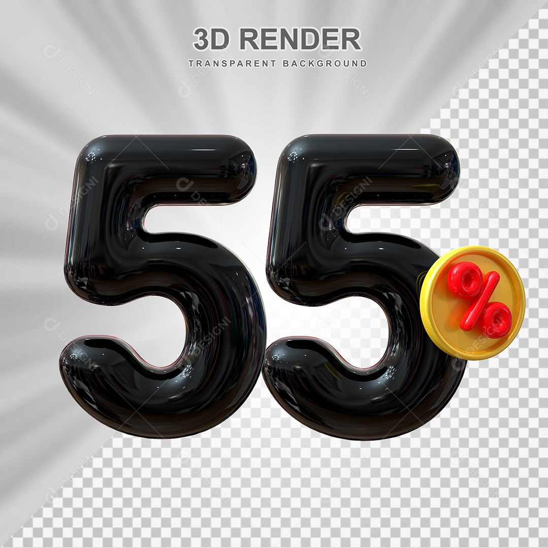 Elemento 3D Número 55% Preto Para Composição PSD