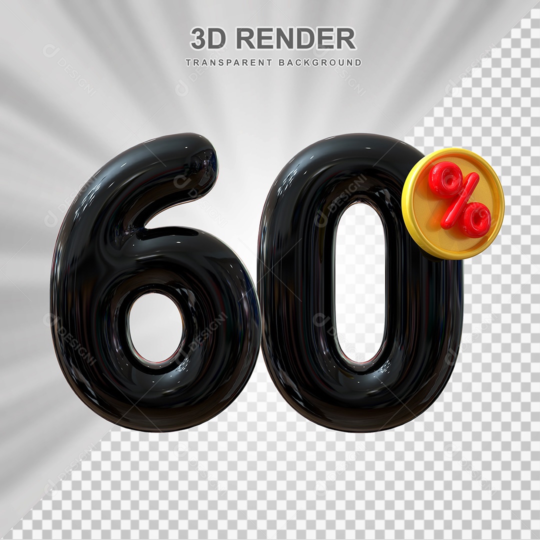 Elemento 3D Número 60% Preto Para Composição PSD