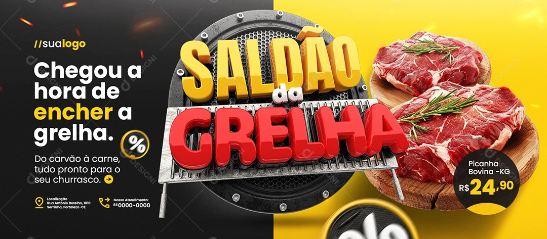Banner Açougue Saldão da Grelha Social Media PSD Editável