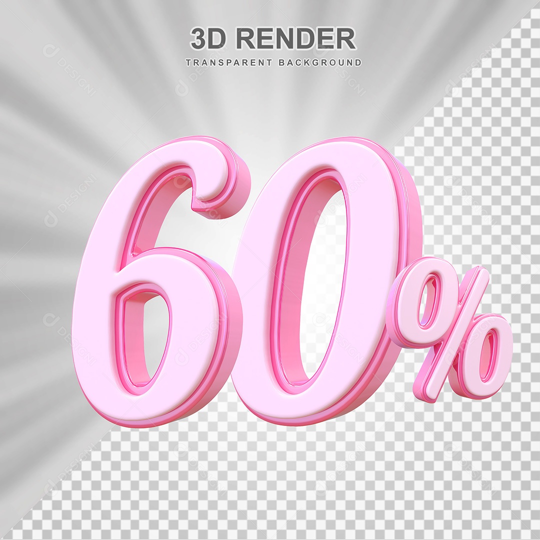 Elemento 3D Número 60% Rosa Para Composição PSD
