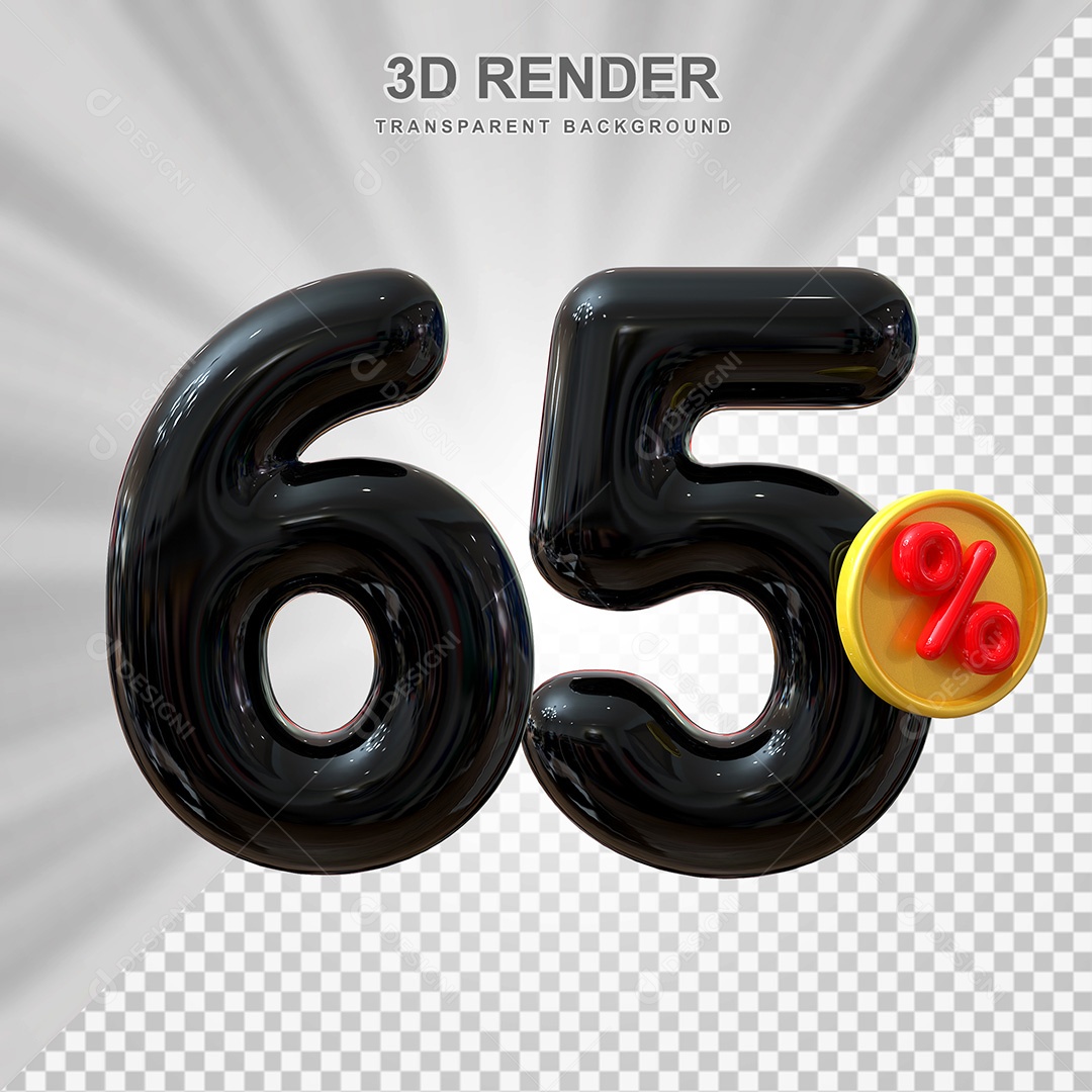 Elemento 3D Número 65% Preto Para Composição PSD