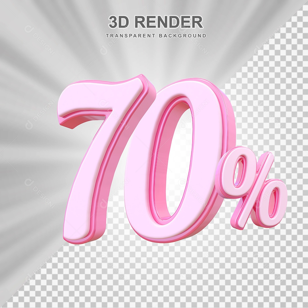 Elemento 3D Número 70% Rosa Para Composição PSD