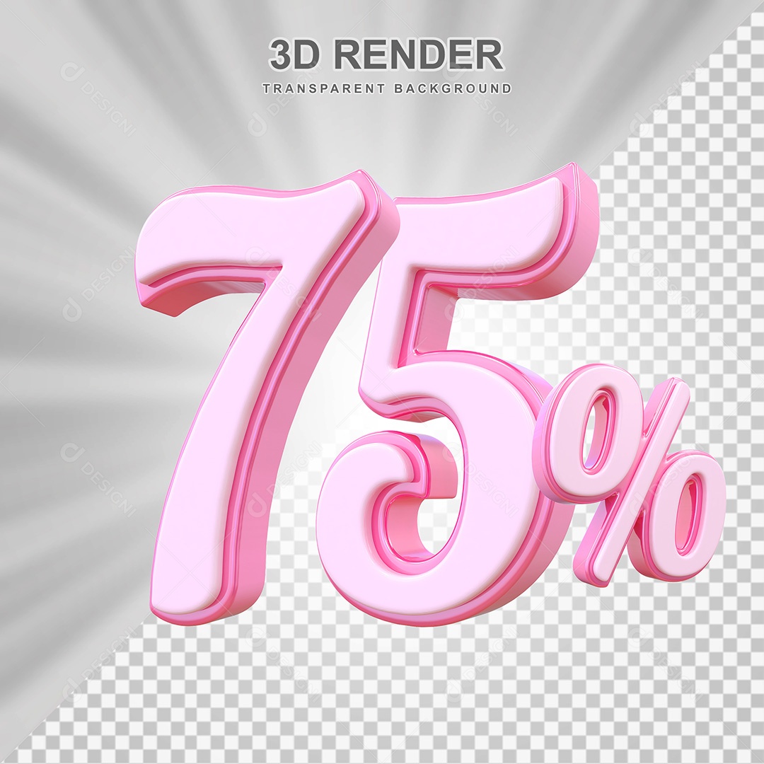 Elemento 3D Número 75% Rosa Para Composição PSD