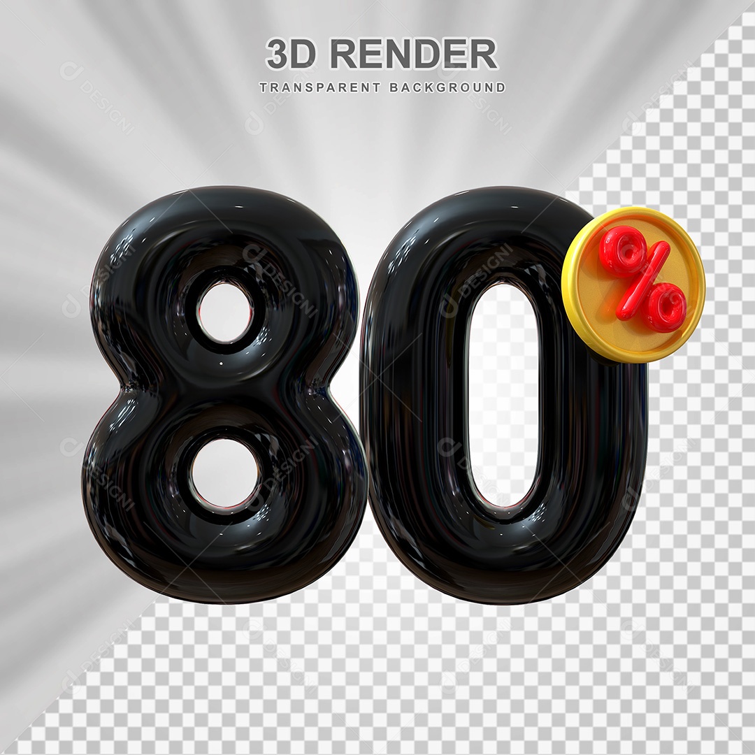 Elemento 3D Número 80% Preto Para Composição PSD