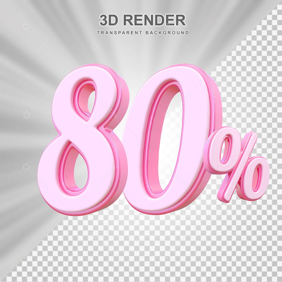 Elemento 3D Número 80% Rosa Para Composição PSD