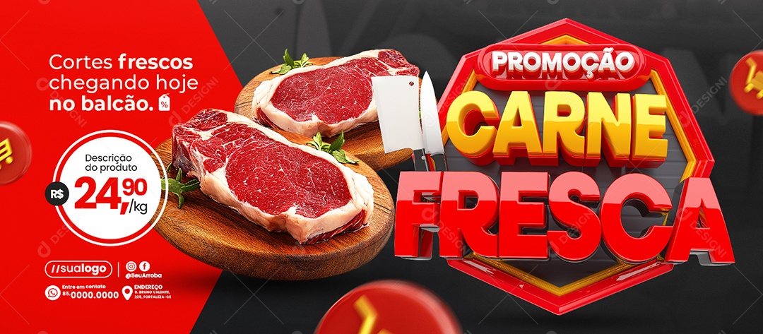 Banner Açougue Promoções Carne Fresca Social Media PSD Editável
