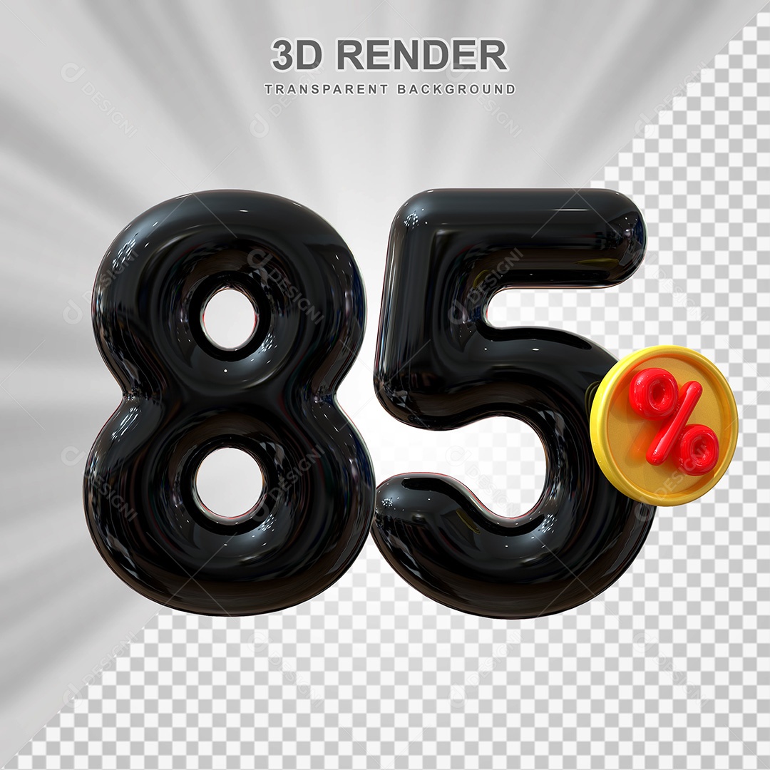 Elemento 3D Número 85% Preto Para Composição PSD