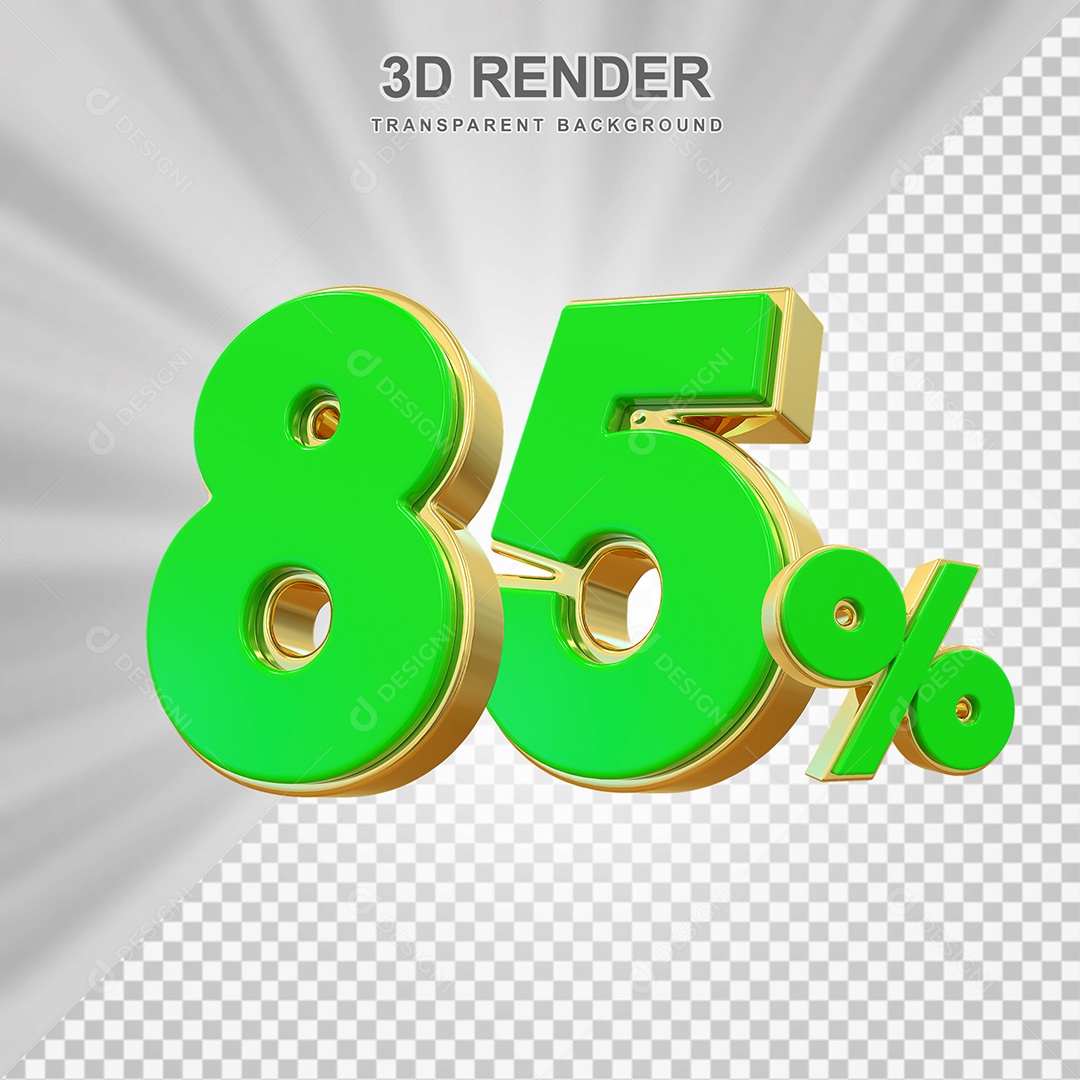 Elemento 3D Número 85% Verde com Dourado Para Composição PSD