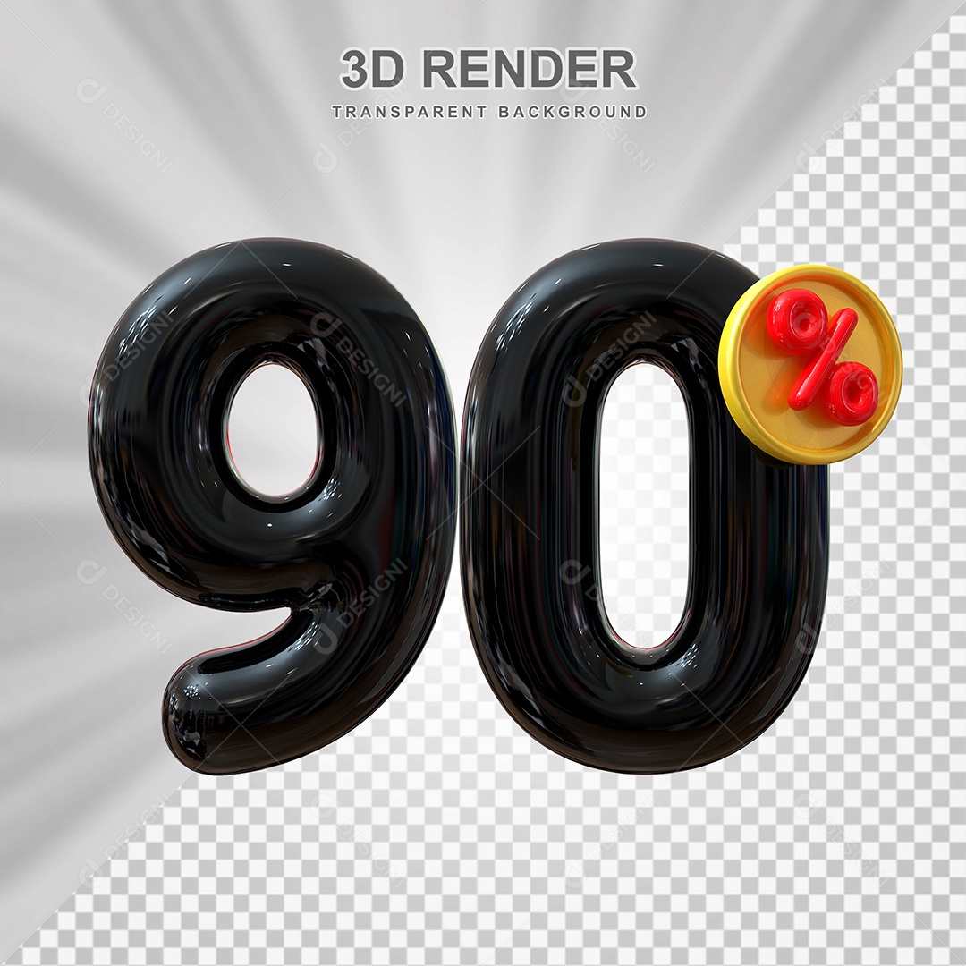 Elemento 3D Número 90% Preto Para Composição PSD