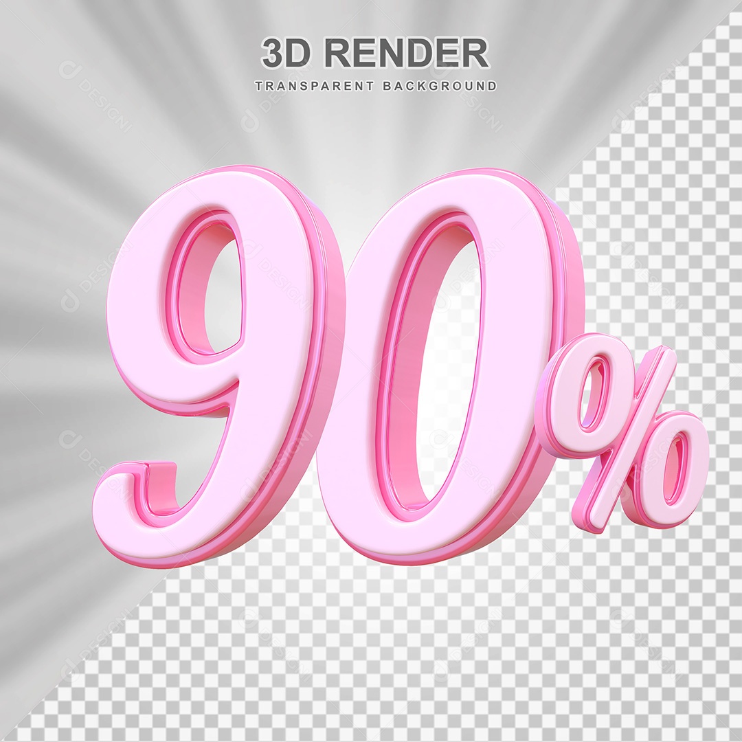 Elemento 3D Número 90% Rosa Para Composição PSD