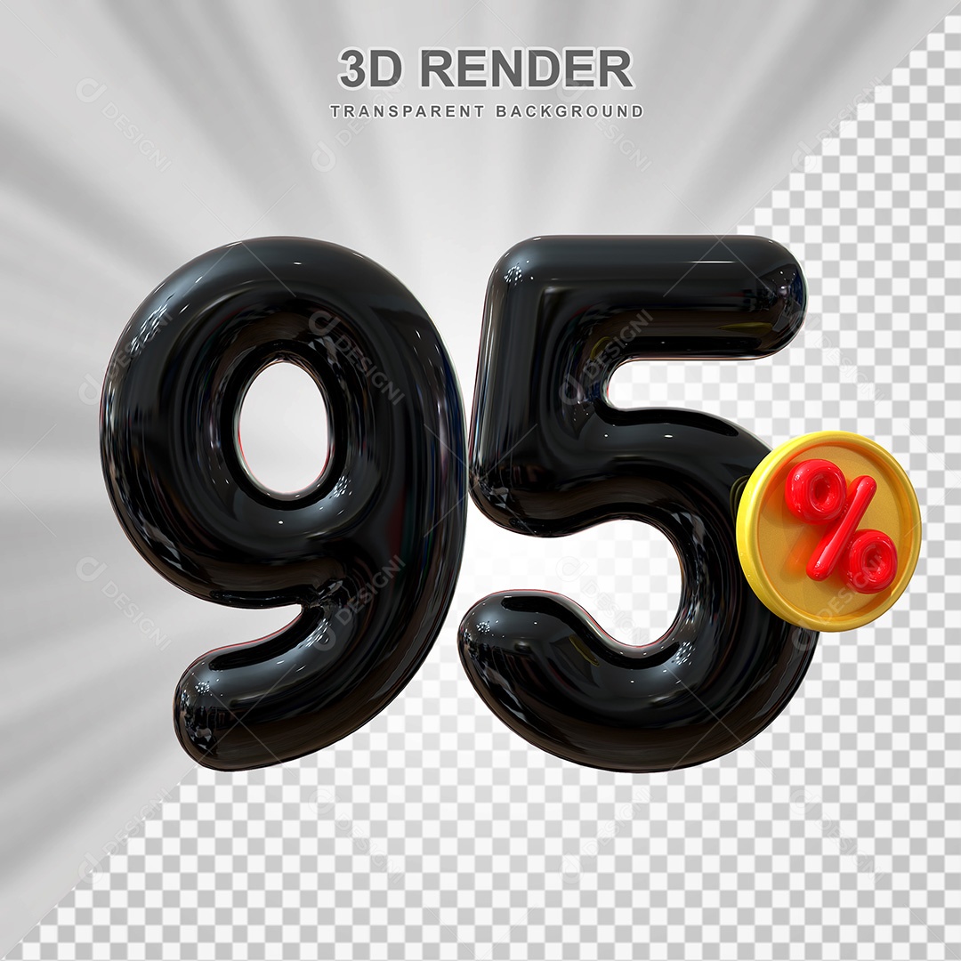 Elemento 3D Número 95% Preto Para Composição PSD