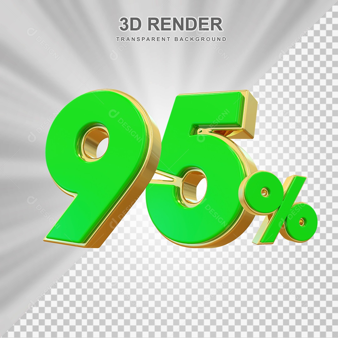 Elemento 3D Número 95% Verde com Dourado Para Composição PSD