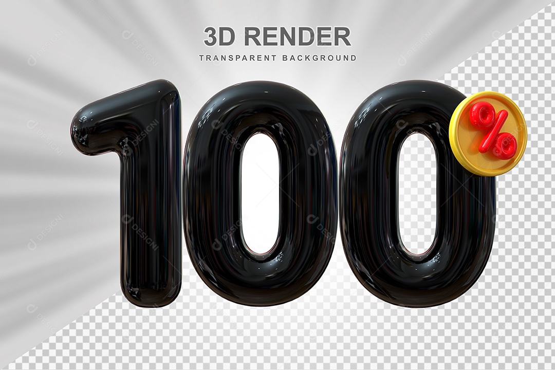Elemento 3D Número 100% Preto Para Composição PSD