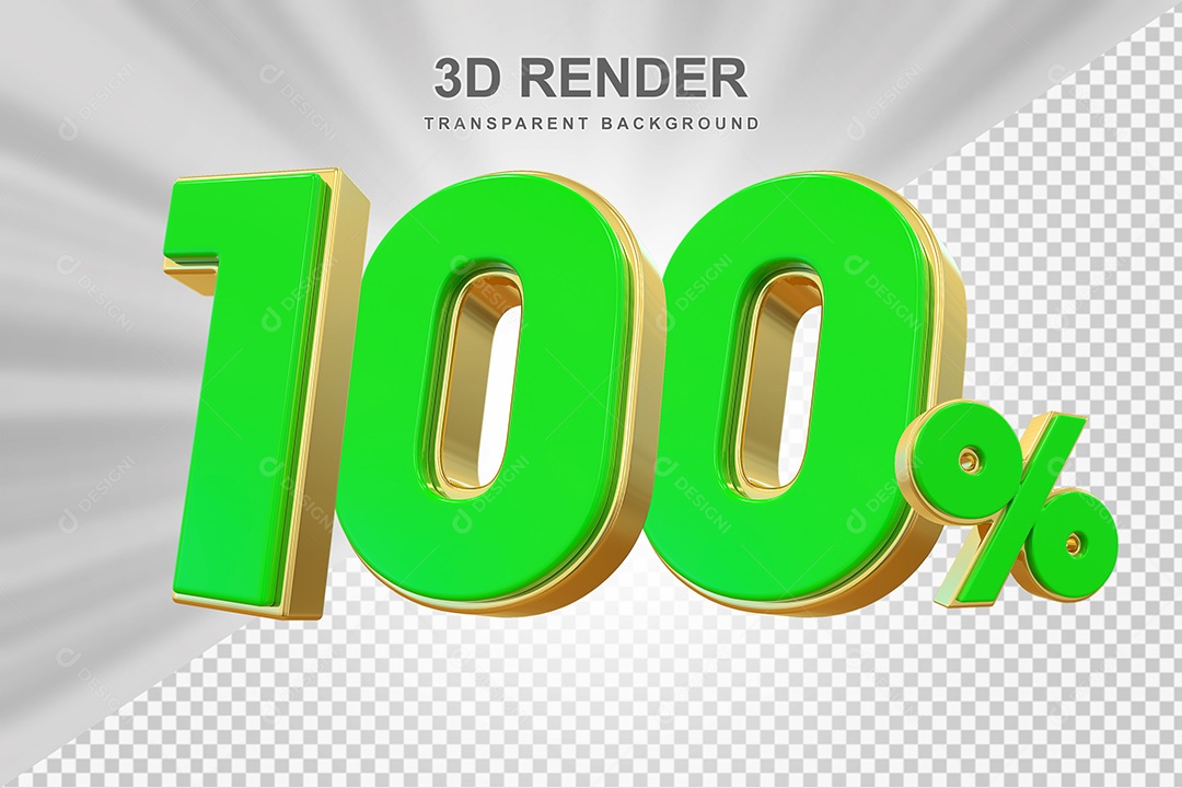 Elemento 3D Número 100% Verde com Dourado Para Composição PSD