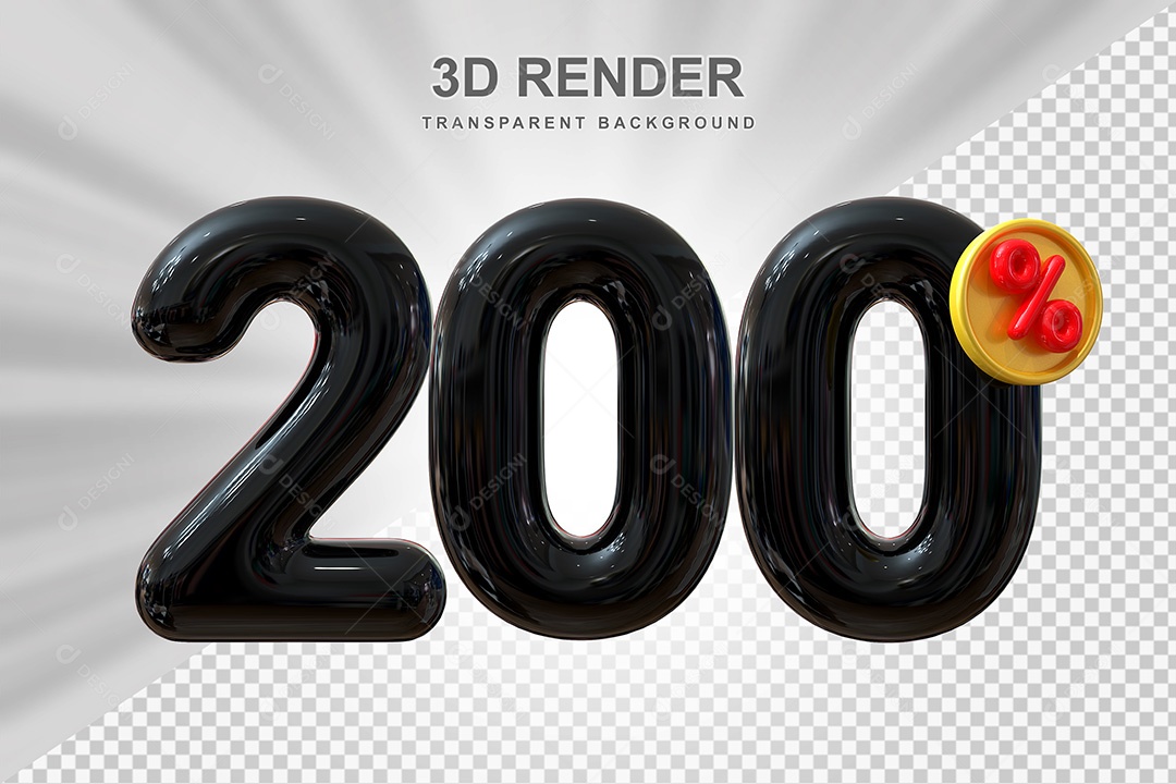 Elemento 3D Número 200% Preto Para Composição PSD