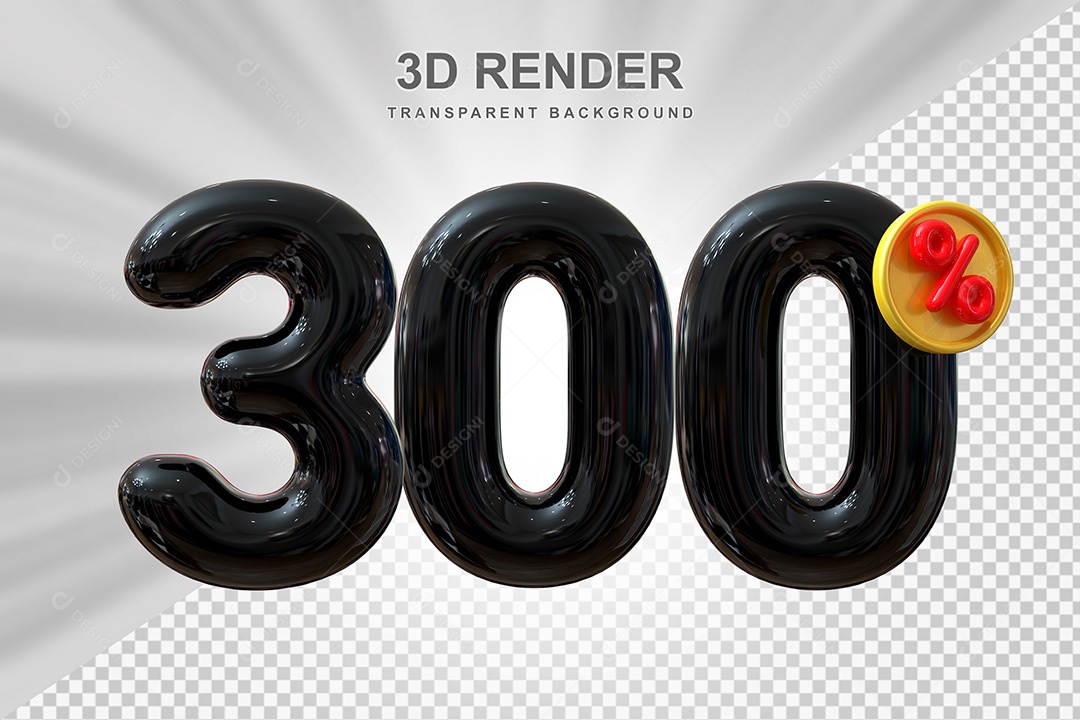 Elemento 3D Número 300% Preto Para Composição PSD