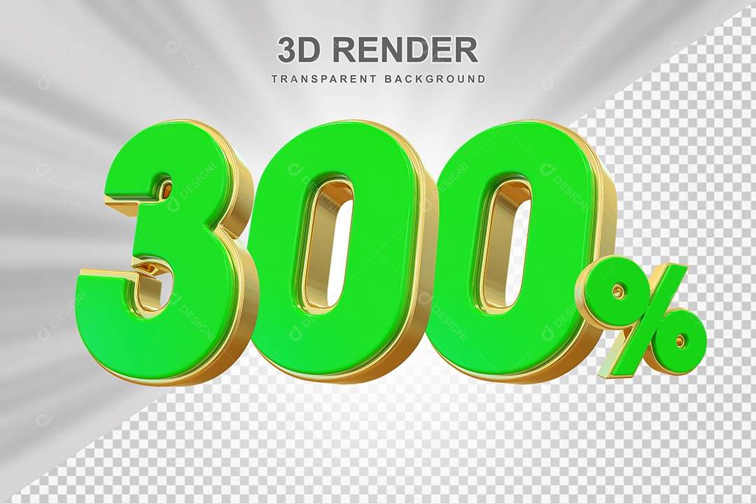 Elemento 3D Número 300% Verde com Dourado Para Composição PSD