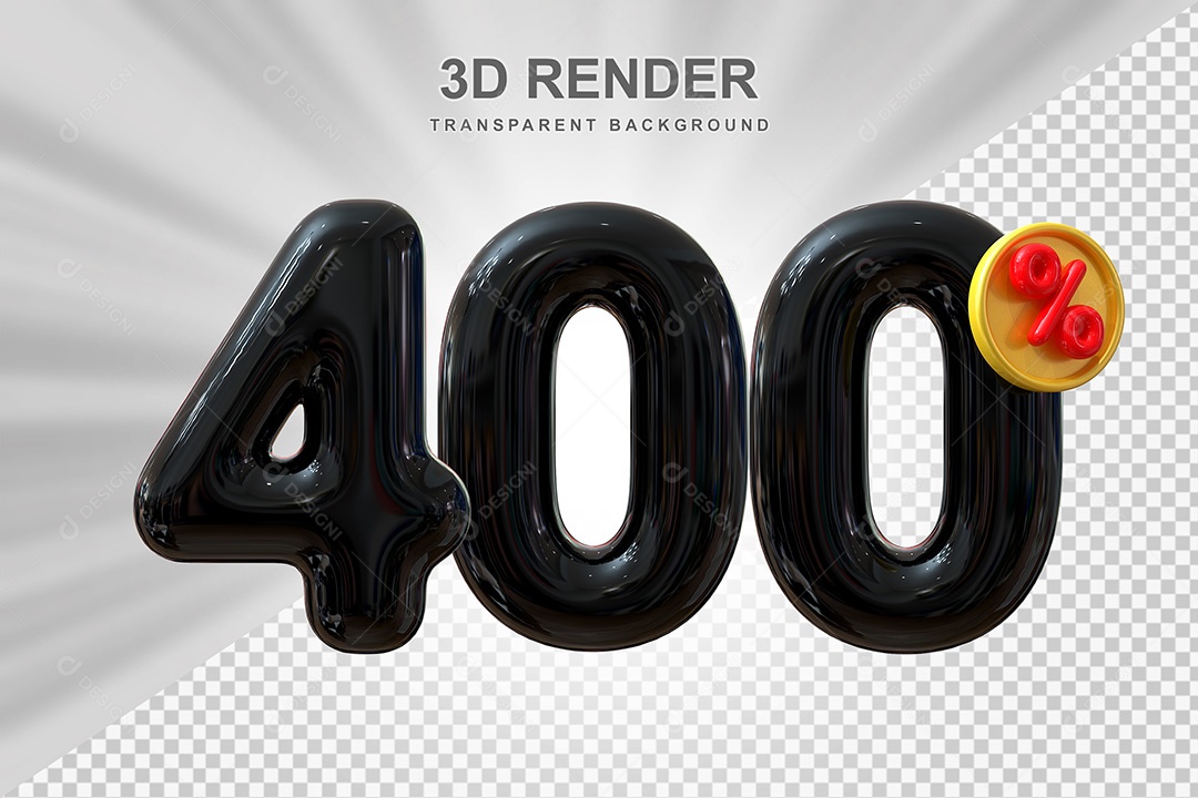 Elemento 3D Número 400% Preto Para Composição PSD