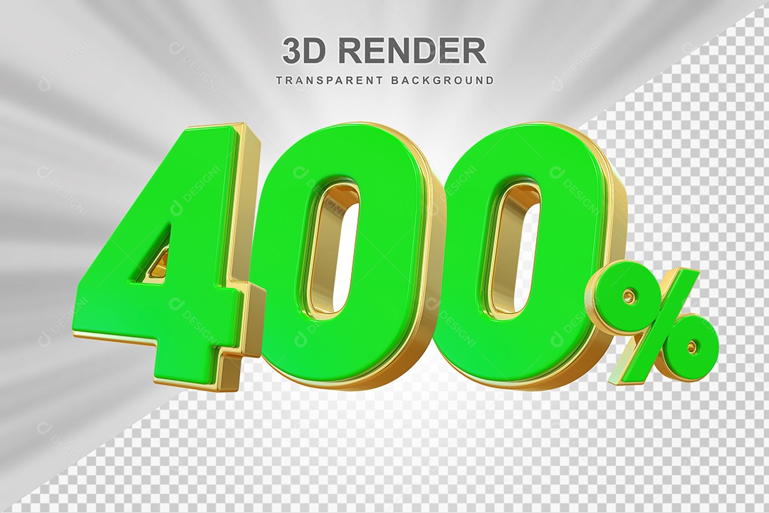Elemento 3D Número 400% Verde com Dourado Para Composição PSD