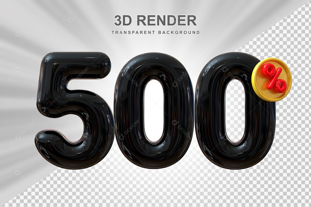 Elemento 3D Número 500% Preto Para Composição PSD
