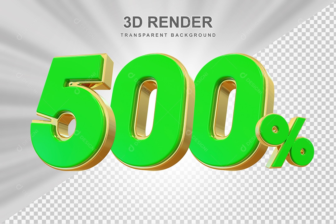 Elemento 3D Número 500% Verde com Dourado Para Composição PSD