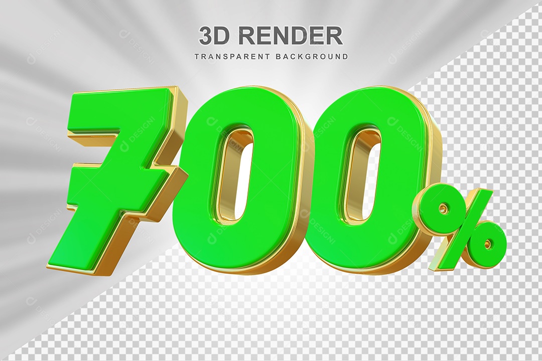 Elemento 3D Número 700% Verde com Dourado Para Composição PSD