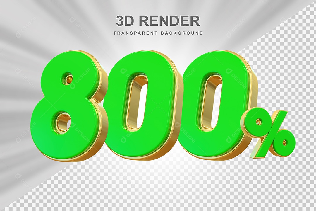 Elemento 3D Número 800% Verde com Dourado Para Composição PSD