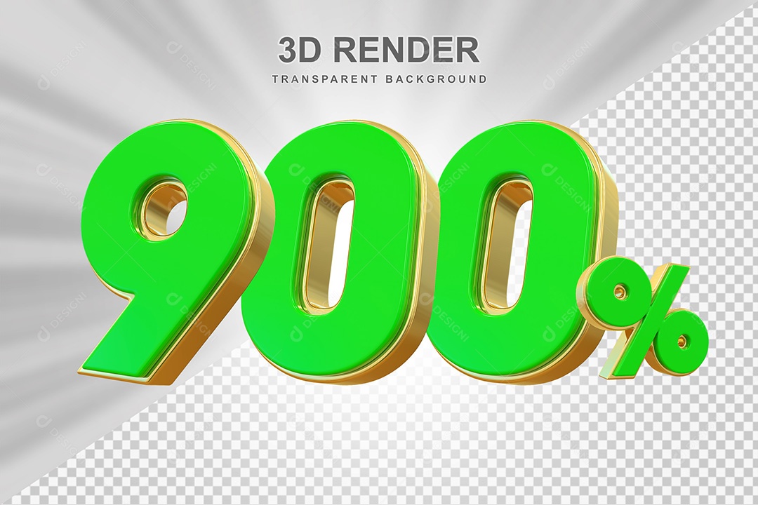 Elemento 3D Número 900% Verde com Dourado Para Composição PSD